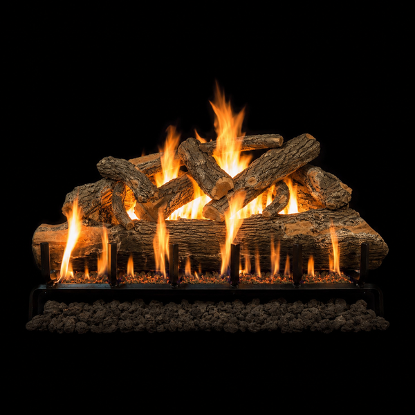 48" Arizona Weathered Oak Vented Gas Log Set with realistic hand-painted logs and Kiva burner flames