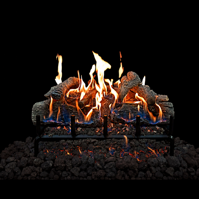24-inch GlowFire Arizona Weathered Oak Charred Gas Log Set with realistic hand-painted ceramic logs and glowing flames