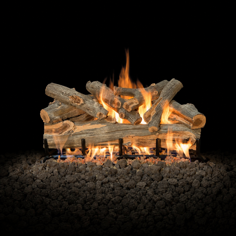 30" Arizona Juniper See-Through outdoor gas log set with realistic weathered oak design and stainless steel burners
