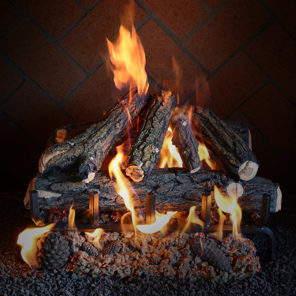 24" Country Oak Deluxe Gas Log Set by Formation Creation with natural-looking ceramic logs for vented fireplaces