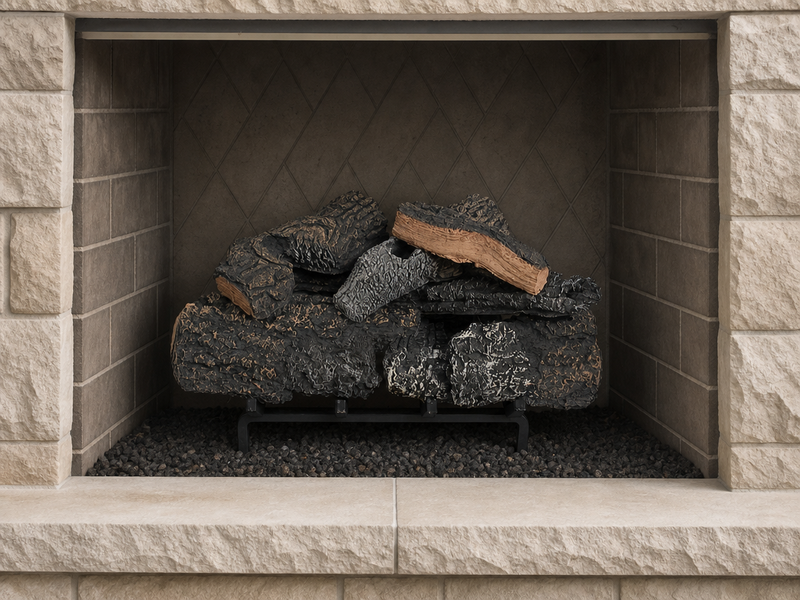 21" Cross Timbers Vented Gas Log Set | Hargrove — installed in masonry fireplace