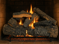 24" Cross Timbers Vented Gas Log Set | Hargrove — lit with warm flame