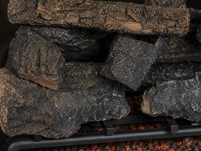 30" Cross Timbers Vented Gas Log Set | Hargrove — close-up bark and ember detail