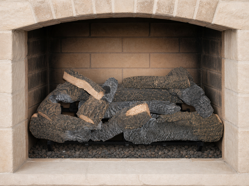 36" Cross Timbers Vented Gas Log Set | Hargrove — installed in masonry fireplace