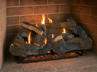36" Cross Timbers Vented Gas Log Set | Hargrove — 3/4 angle view with flame
