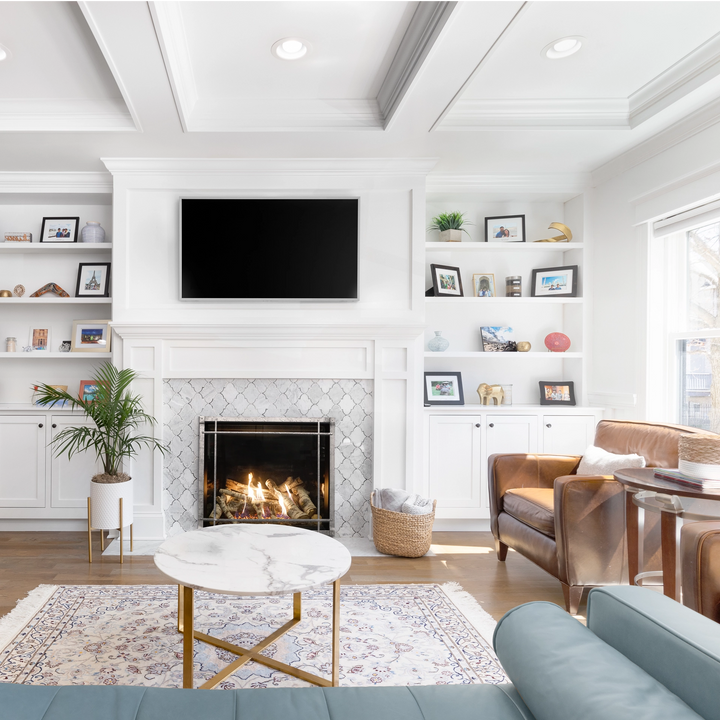 Empire Rushmore TruFlame 40 with birch log set, full room view