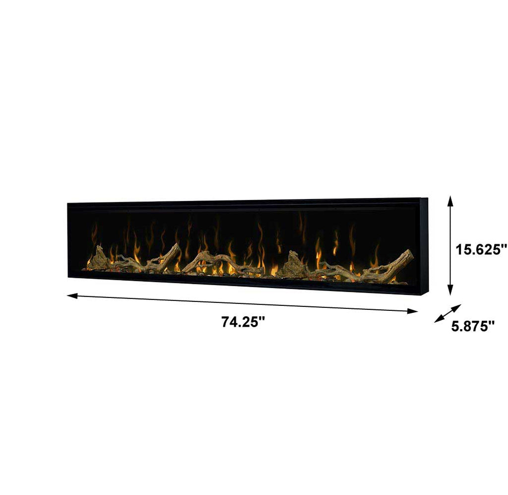 Dimplex 74 Inch IgniteXL Linear Electric Wall Mounted Fireplace / Driftwood Log Kit