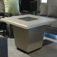 Cosmopolitan 36-inch square concrete gas fire pit table with sand finish and black fire glass