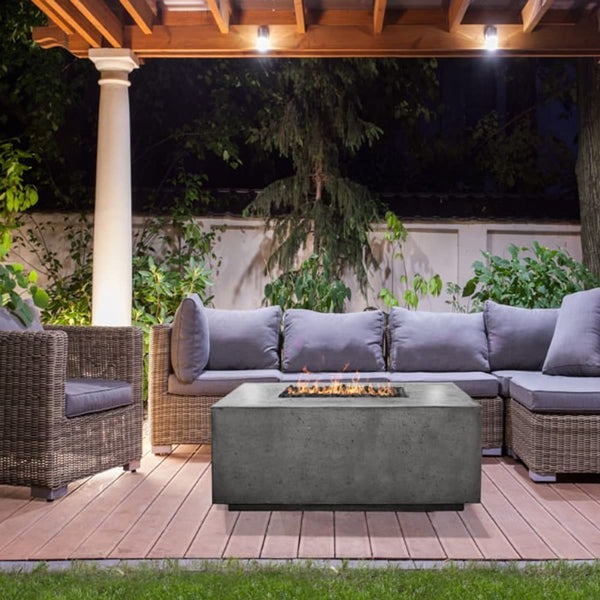 Porto 58 58" Rectangle Concrete Fire Pit Table | Prism Hardscapes