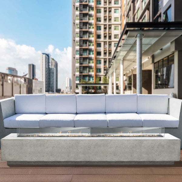 Tavola 110 w/ Windguard 110" Rectangle Concrete Fire Pit Table | PRISM