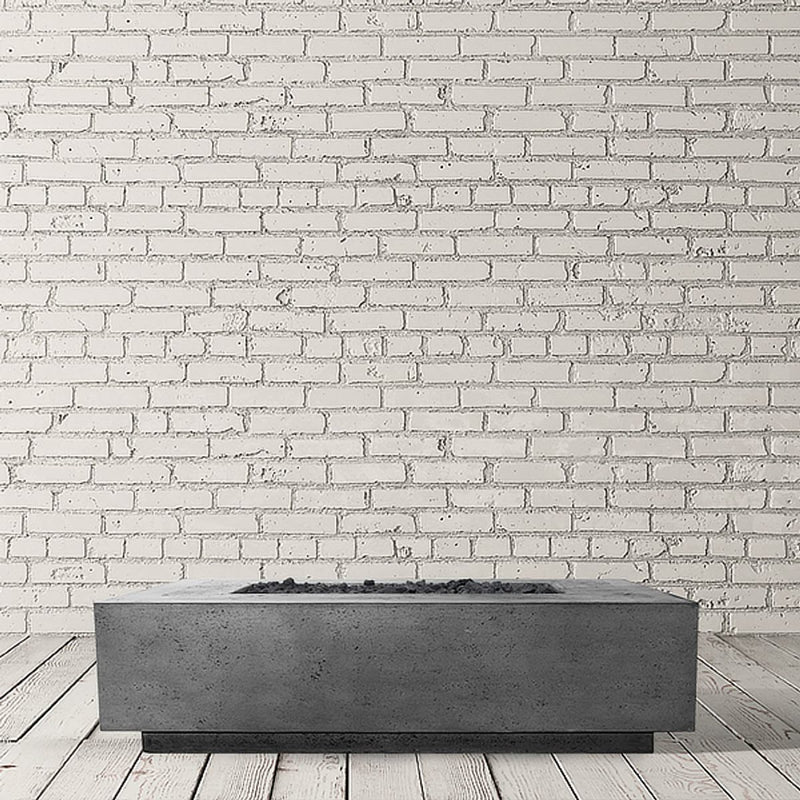Tavola VIII rectangle concrete fire pit table with custom patina finish by Prism Hardscapes
