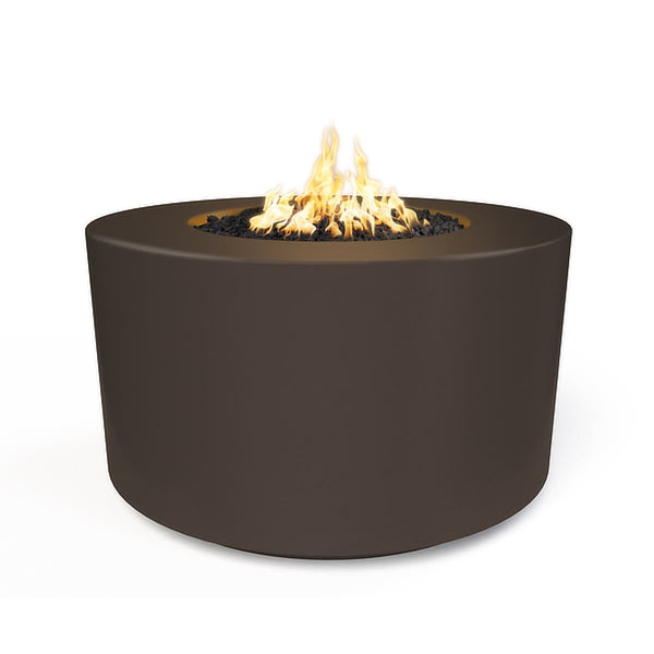 Florence Concrete Fire Pit Table with round glass-fiber reinforced concrete design and fire glass display