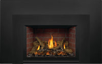 Napoleon Oakville X3 gas fireplace insert product shot with black large faceplate and old town brick panels