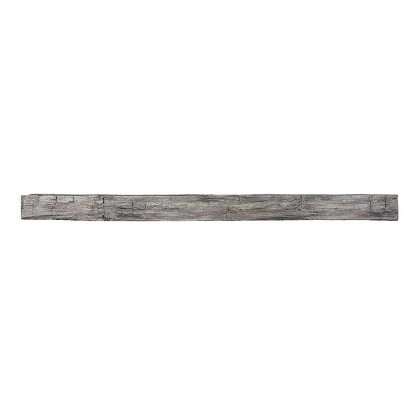 Hayloft Non-Combustible concrete mantel shelf in weathered grey with rustic barnwood design and hand-painted finish