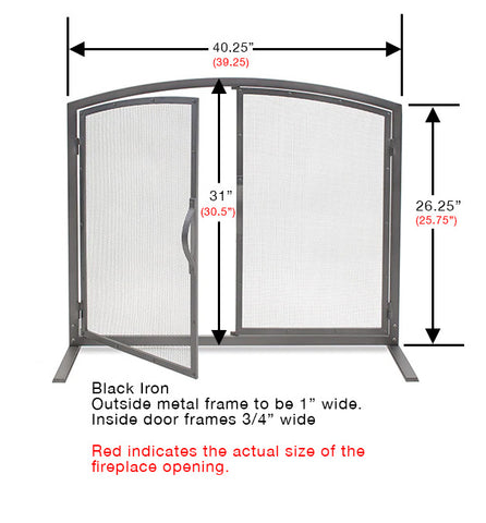 Free standing Fireplace Screen Craftsman Forged Working Doors/ door width 40 1/4”/ door height 30 13/16”/ spring height 26 1/4” / drop 4 1/2” / Textured Black/ Flat foot