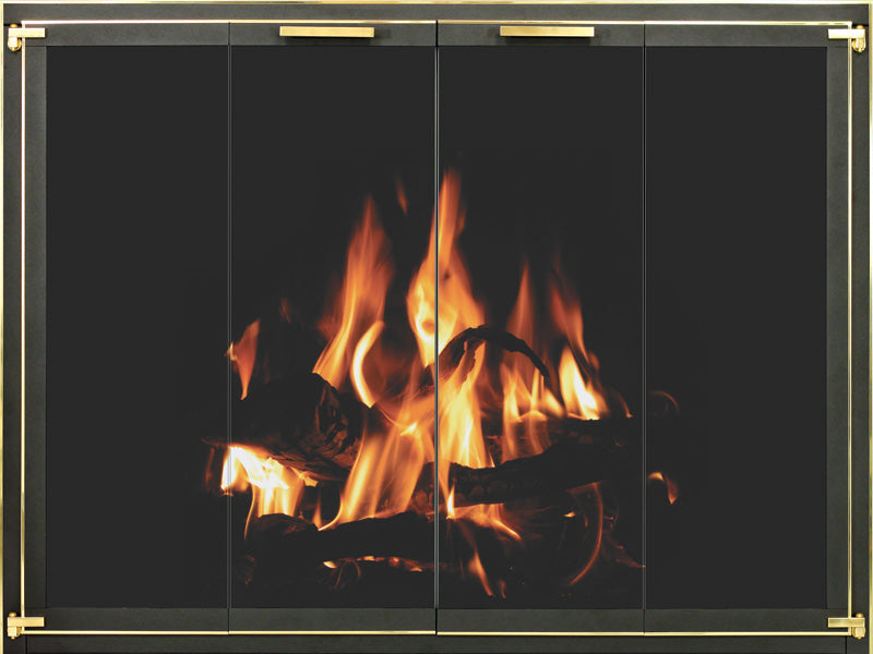 Original Fireplace Doors Custom / Opening 47 3/8” x 26 7/8 / 3 Sided Overlap / Bi-Fold / Square Handles