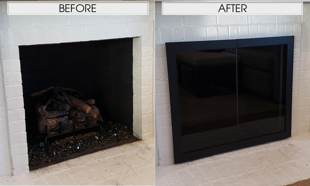 Brooklyn Hidden Main Frame - Single Panel Masonry & Prefab Fireplace Doors