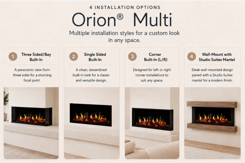 Modern Flames Orion V2 Multi 100" HelioVision Multi-Sided Built-In Electric Fireplace - Model OR100-MULTI-V2