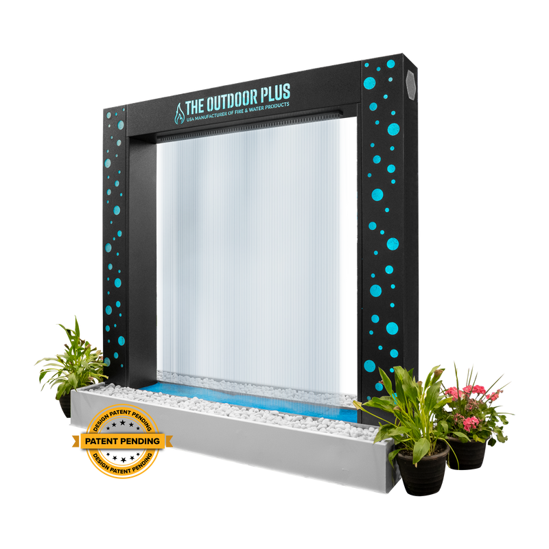 The Outdoor Plus Paradise Fall 96" LED Waterfall Feature — Metal Powder Coat with Copper Rainfall Scupper