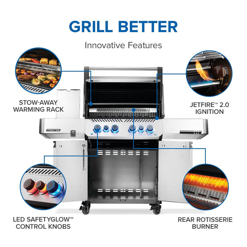 Napoleon Prestige 500 RSIB Freestanding Gas Grill with Infrared Side & Rear Burners - Stainless Steel