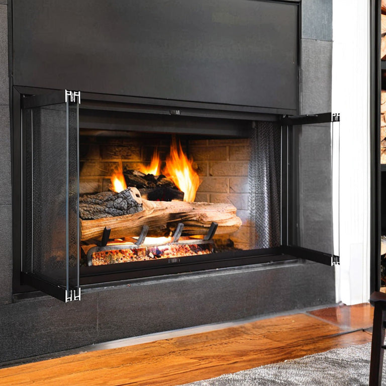 Rainbow 35 3/4 W x 22 1/4 H bifold window with matte black frame and modern handle inside fit