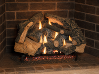 21" Rustic Timbers Vented Gas Log Set | Hargrove — 3/4 angle view with flame