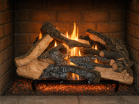 24" Rustic Timbers Vented Gas Log Set | Hargrove — lit with warm flame