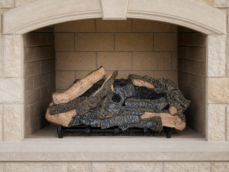 30" Rustic Timbers Vented Gas Log Set | Hargrove — installed in masonry fireplace