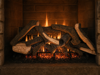 36" Rustic Timbers Vented Gas Log Set | Hargrove — lit with warm flame