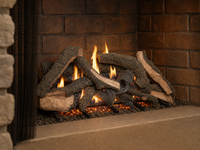 36" Rustic Timbers Vented Gas Log Set | Hargrove — 3/4 angle view with flame