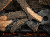 36" Rustic Timbers Vented Gas Log Set | Hargrove — close-up bark and ember detail