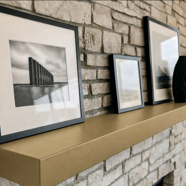 8700 - Shelf Length: 72" / Shelf Height: 5" / Shelf Depth: 6" / Color: Satin Gold / Banding: Old World