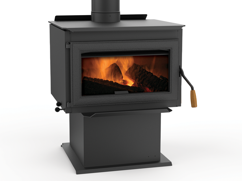 Country Stoves Sumter 2100 Wood Stove with included black pedestal and glass door