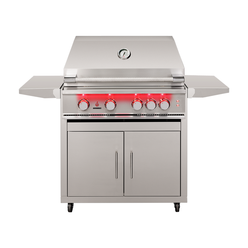 TrueFlame TF32 gas grill with CART-TF-32DC stainless steel cart