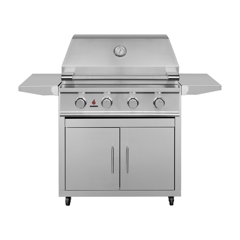 TrueFlame TFE32 gas grill with CART-TF-32DC stainless steel cart