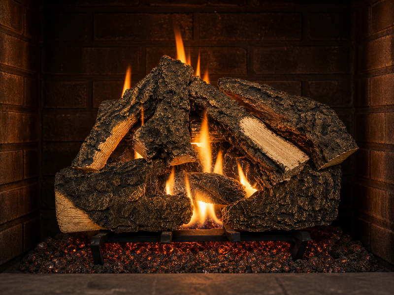 21" Timbers Vented Gas Log Set | Hargrove — lit with warm flame