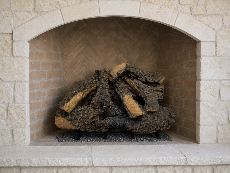 24" Timbers Vented Gas Log Set | Hargrove — installed in masonry fireplace