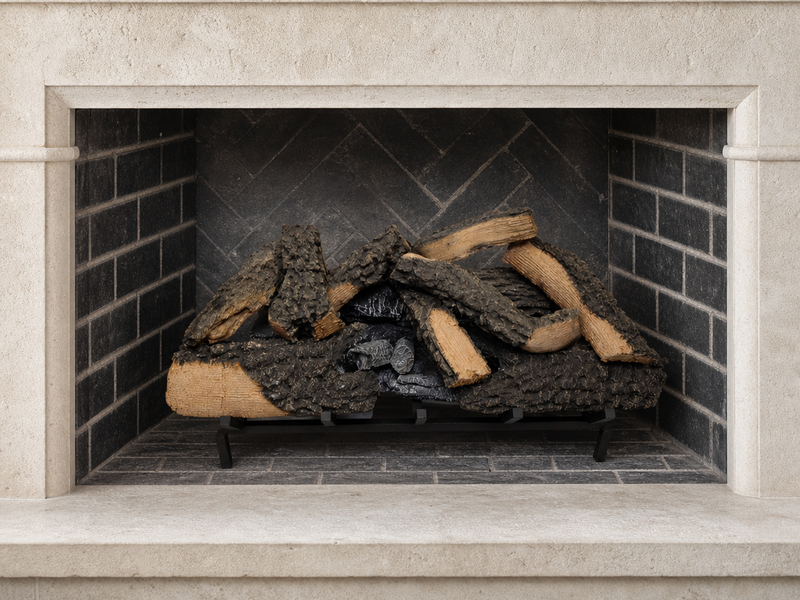 30" Timbers Vented Gas Log Set | Hargrove — installed in masonry fireplace