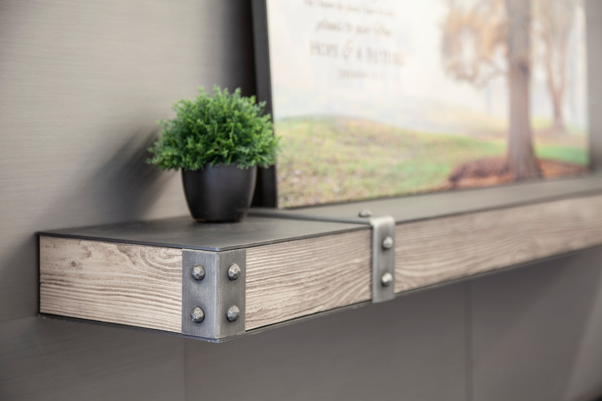 Fully Customizable Floating Shelves Transitional Wood+Metal in 25+ Finishes and Any Size