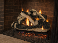 18" Western Pine Vented Gas Log Set | Hargrove — 3/4 angle view with flame