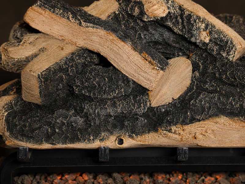 18" Western Pine Vented Gas Log Set | Hargrove — close-up bark and ember detail