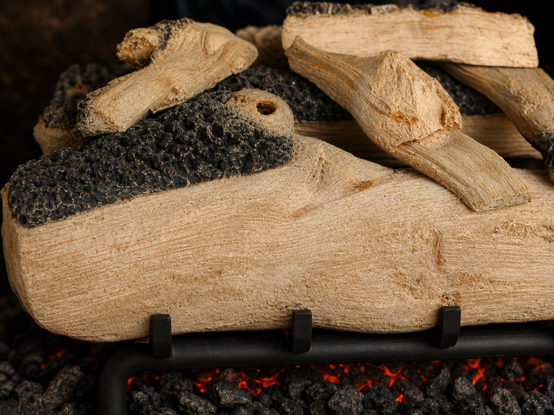 21" Western Pine Vented Gas Log Set | Hargrove — close-up bark and ember detail
