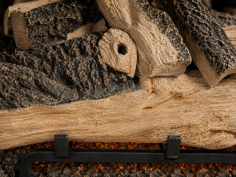24" Western Pine Vented Gas Log Set | Hargrove — close-up bark and ember detail