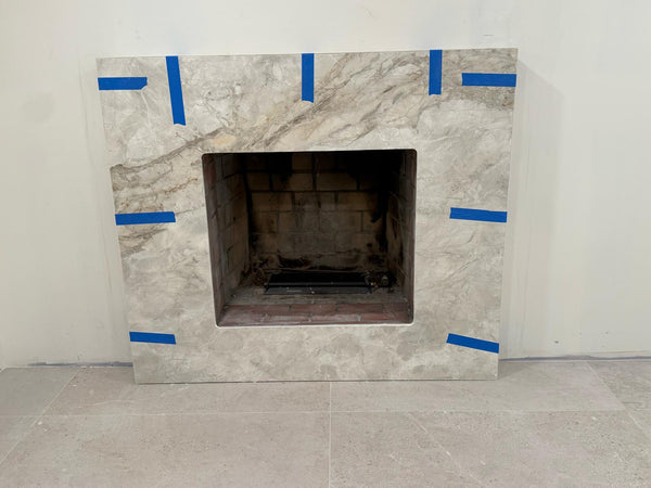 Stiletto Cutback Ultra Thin // Masonry // Hole In Wall Fireplace // 34 5/8" W x 30 3/8" H // Matte Black // Modern Handle // Clear Glass // Bifold // Black Mesh