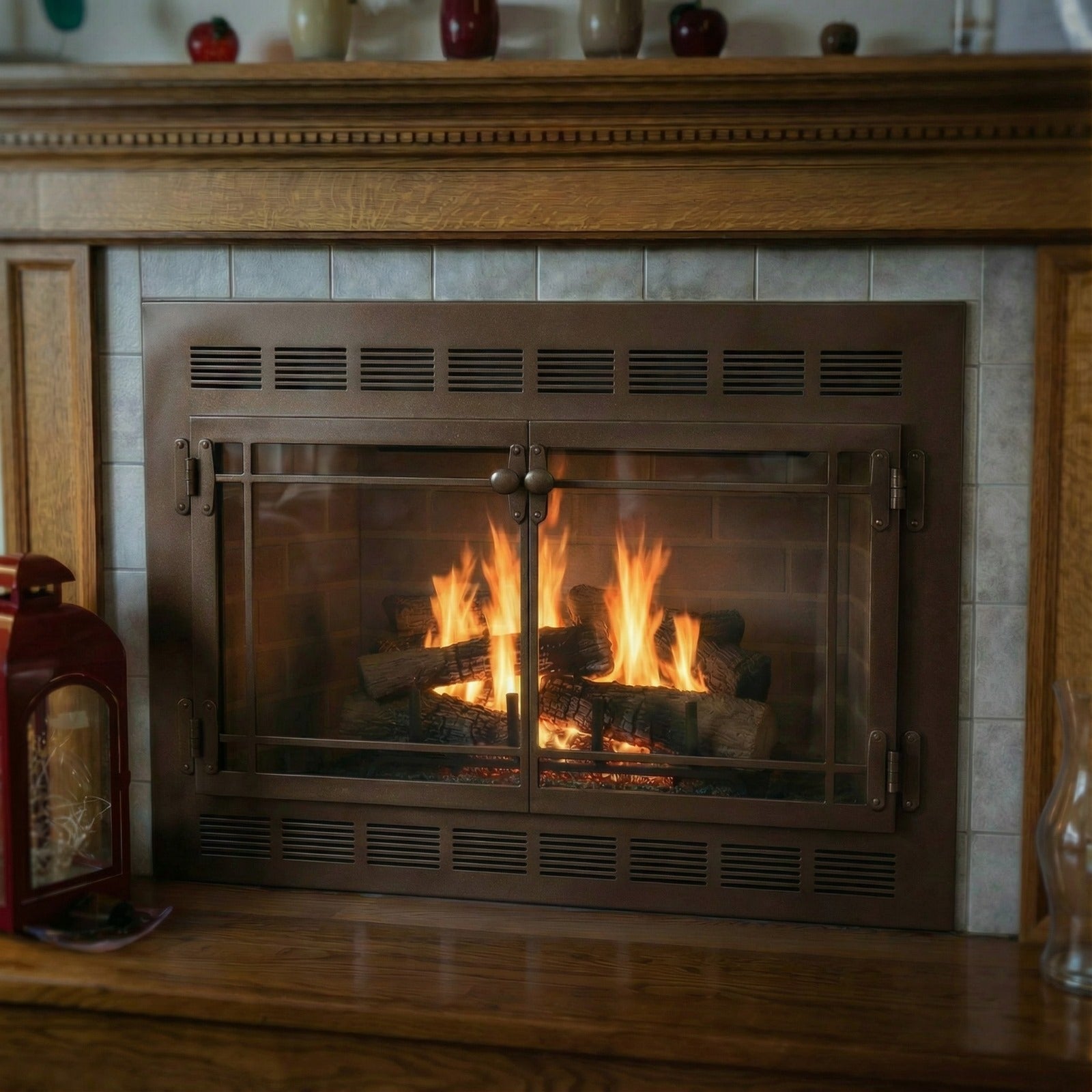 Craftsman Legend Deluxe - Dimensions provided in diagram / Clear Glass / Root Beer Finish / Cabinet Doors