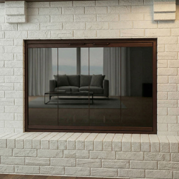 Legend Slim 42" x 30" mahogany bi-fold door with stainless steel mesh and contemporary handles