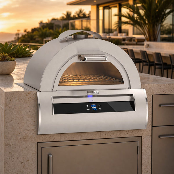 Fire Magic Echelon Black Glass Built-In Natural Gas Pizza Oven with Smart Technology — lifestyle