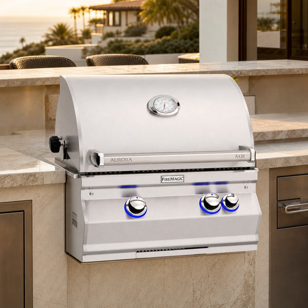 Fire Magic Aurora A430i 24-Inch Built-In Natural Gas Grill with Infrared Sear Burner & Analog Thermometer — lifestyle