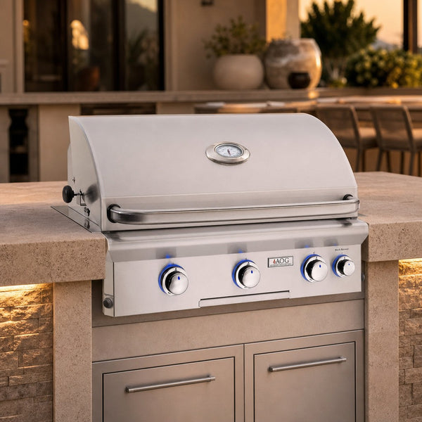 American Outdoor Grill L-Series 30" 3-Burner Built-In Natural Gas Grill with Rotisserie & Back Burner — lifestyle