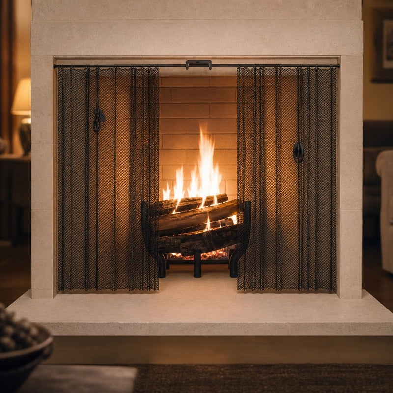 Mesh Hanging Fireplace Screen — lifestyle